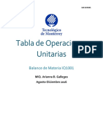 Tabla de Operaciones Unitarias Balance Materia