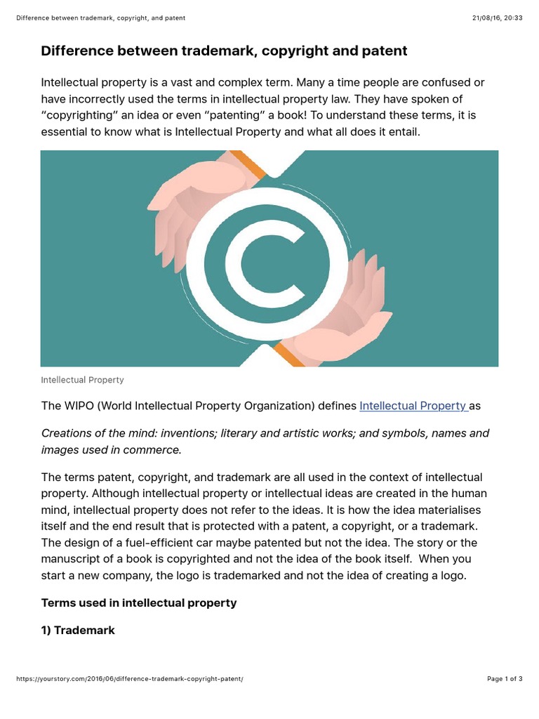 Difference Between Trademark, Copyright, and Patent | PDF ...
