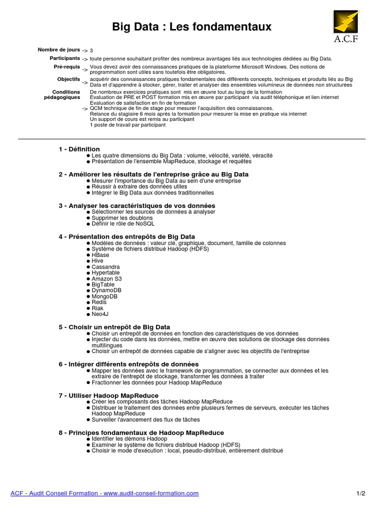 Formation Big Data : Fondamentaux et Pratiques | PDF | Apache Hadoop ...