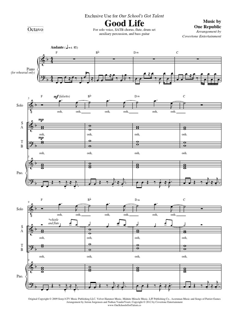 Good Life - OneRepublic (Octavo) | PDF | Gaiaphones | Elements Of Music, image size:768x1024