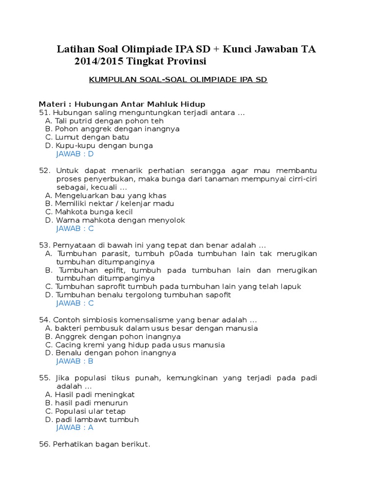 Latihan Soal Olimpiade Ipa Sd Pdf