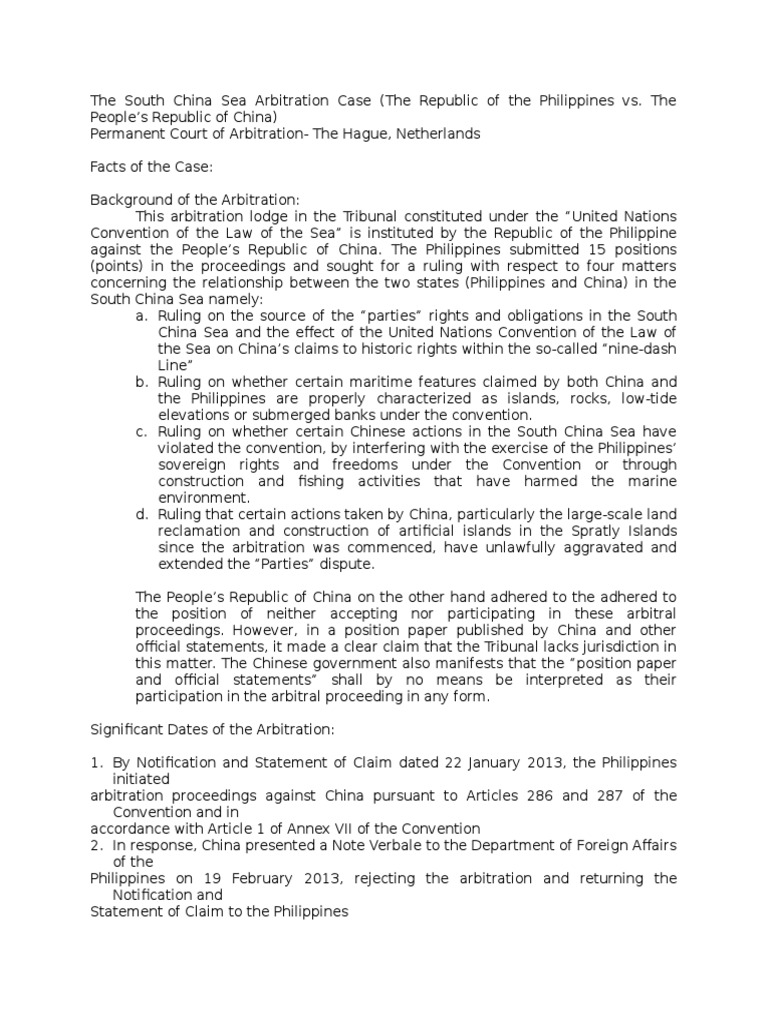 Summary of South China Sea Arbitration | PDF | South China Sea ...