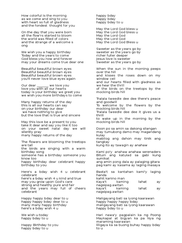Birthday Song Lyrics Pdf