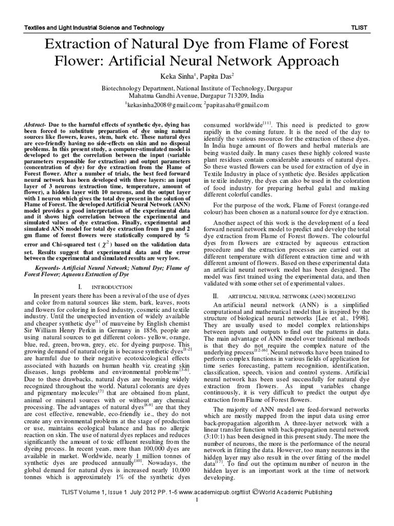 Extraction of Natural Dye From Flame of Forest Flower: Artificial ...
