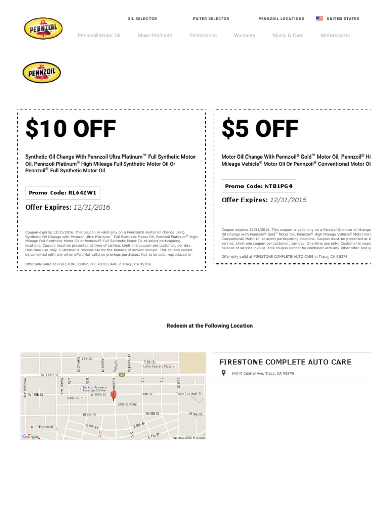 Coupons Pennzoil PDF Motor Oil Coupon