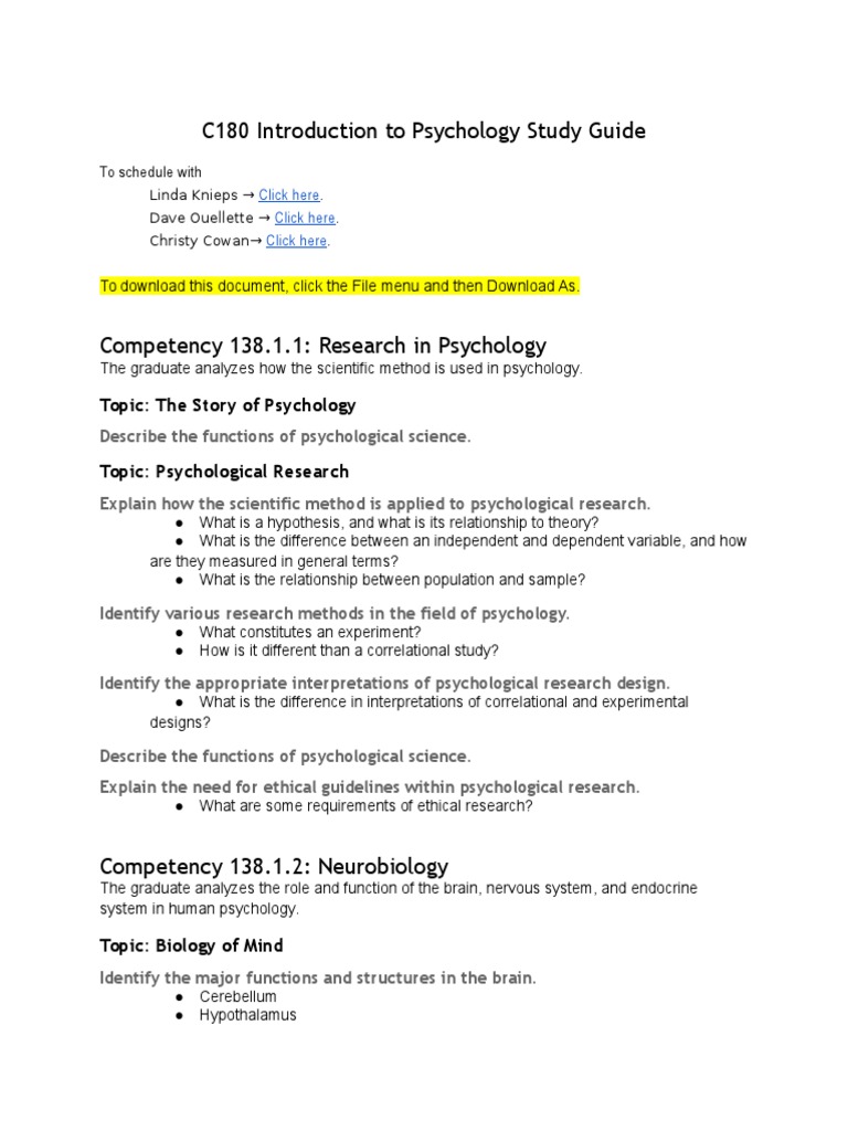 C180 Psychology Study Guide Overview | PDF | Mental Disorder ...