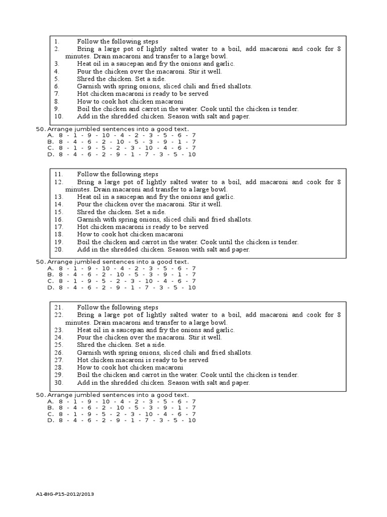 Arrange Jumbled Sentences Into A Good Text PDF