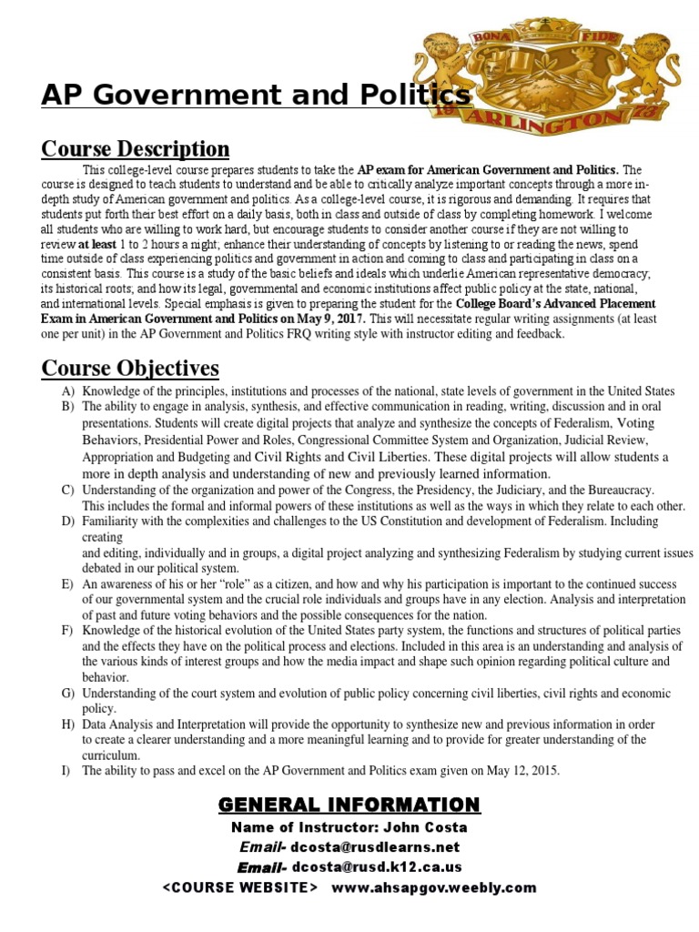 Syllabus Online Ap Government and Politics 2016-2017 | PDF | Advanced ...