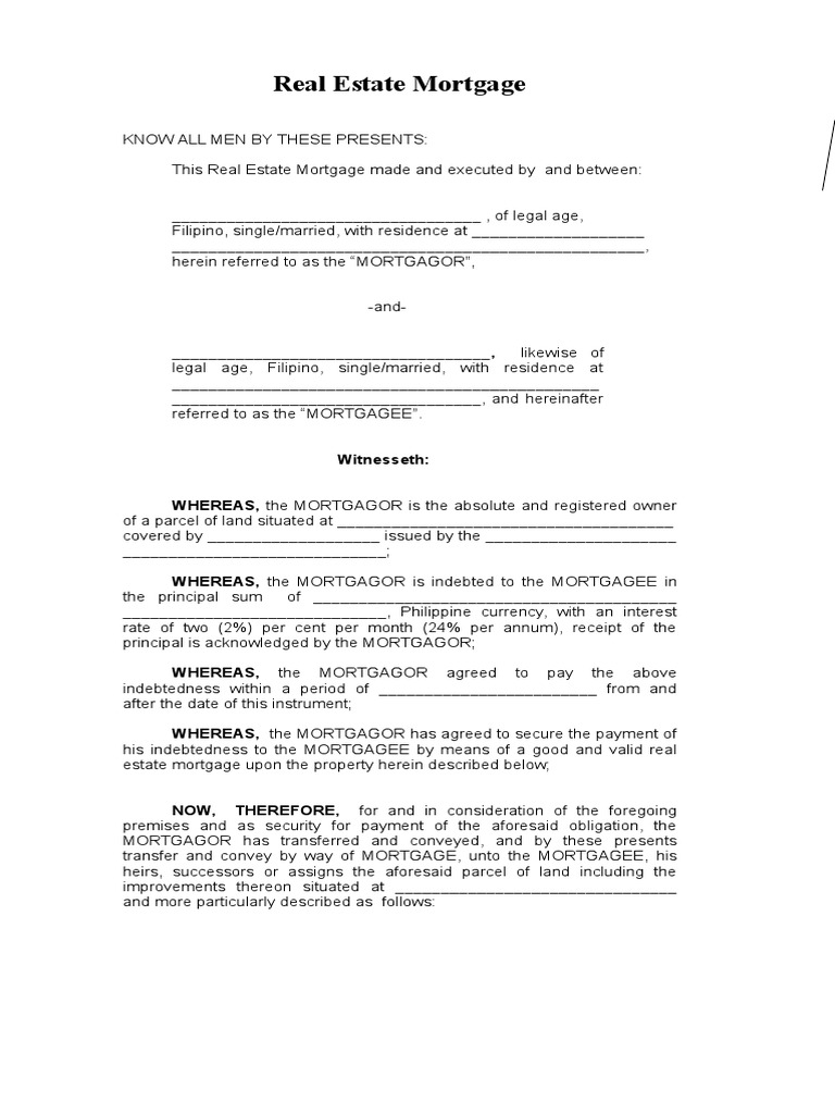 Real Estate Mortgage Sample Format Mortgage Law Real Estate
