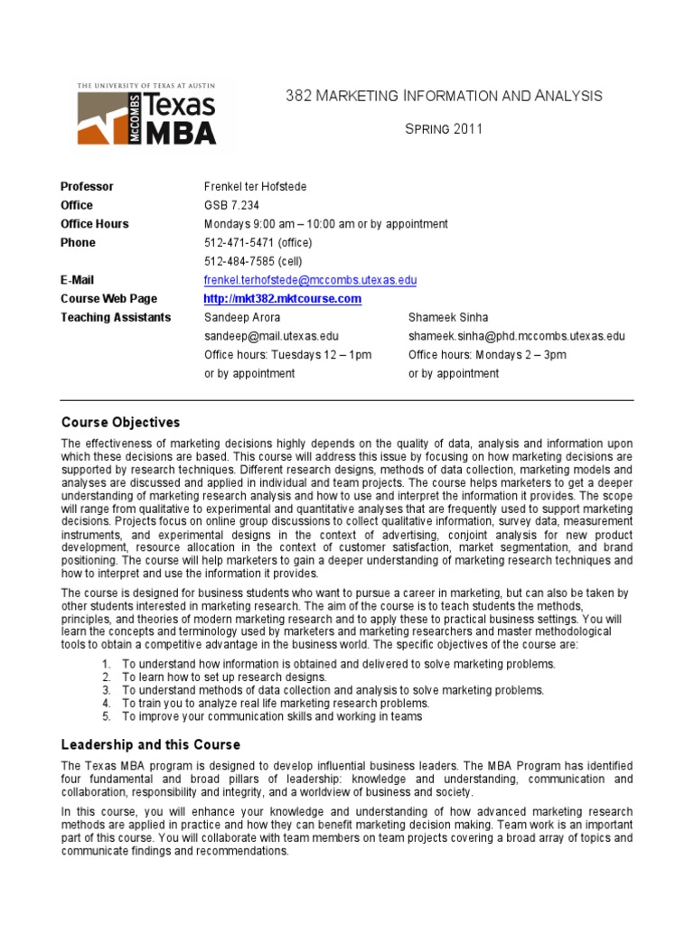 MKT 382 Marketing Information and Analysis Ter Hofstede PDF | PDF ...