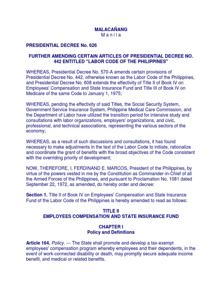 PD 626 Labor Compensation Law | PDF | Employee Benefits | Workers ...