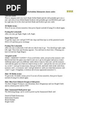 Yu-Gi-Oh Forbidden Memories Cheat Codes | PDF | Nature