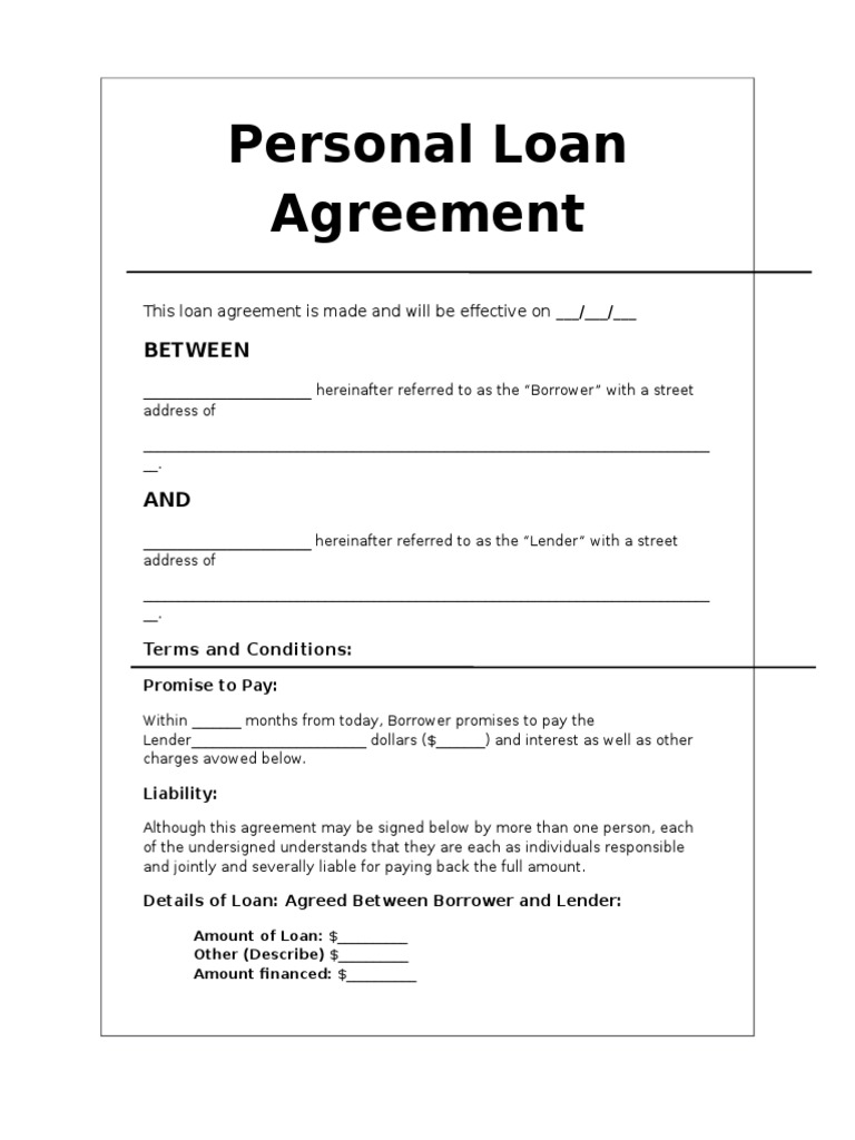 Personal Loan Agreement Template | PDF | Business | Finance & Money ...