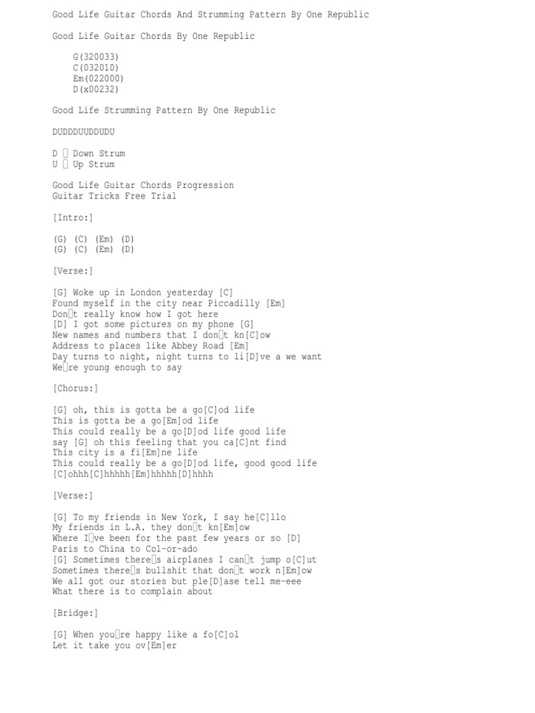 Onerepublic Good Life Part1 | PDF | Song Structure | Songs, image size:768x1024