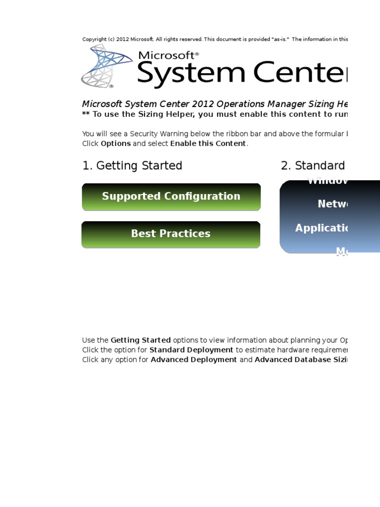 System Center 2012 Operations Manager Sizing Helper Tool v1 | PDF