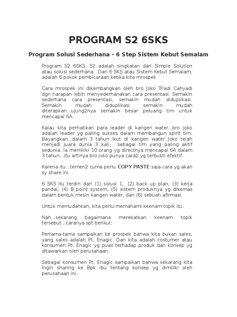 Program S2 6SKS: Solusi Sederhana Enagic | PDF | Karier & Perkembangan