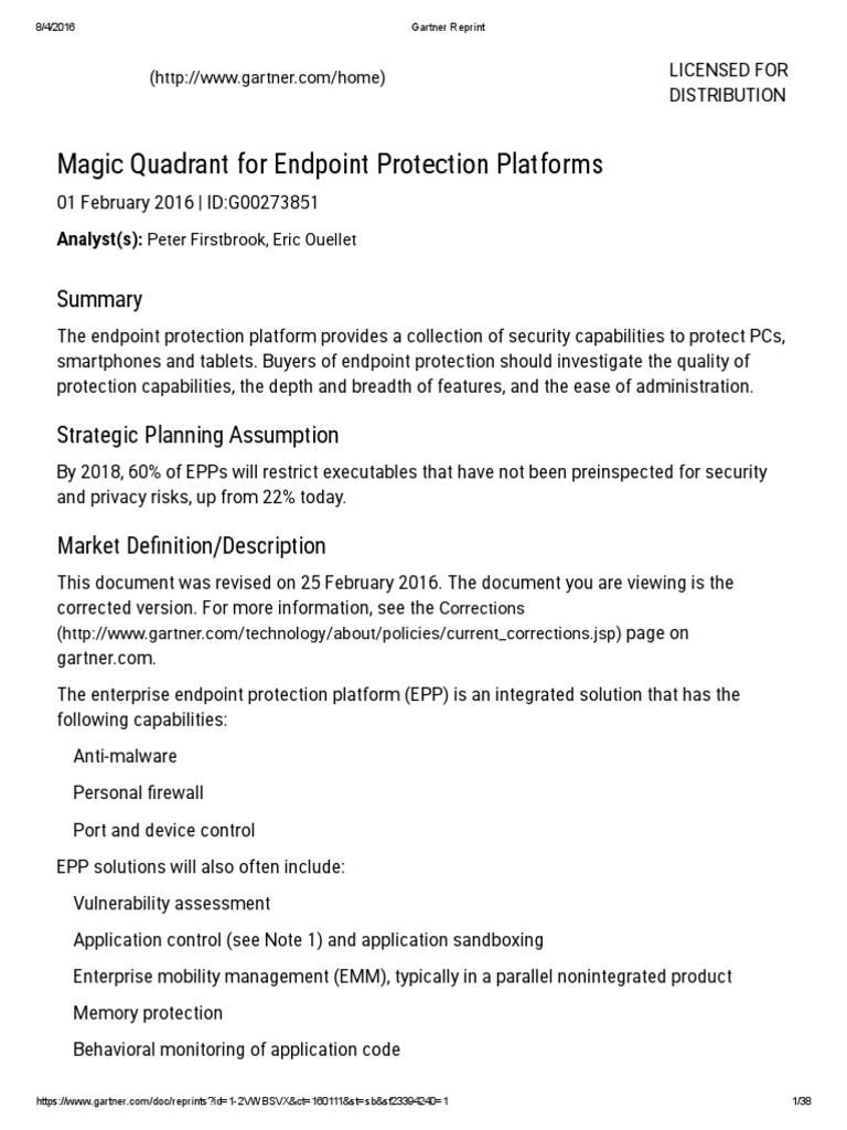 Gartner Magic Quadrant Endpoint Protection 16 Antivirus Software Cloud Computing Free 30 Day Trial Scribd