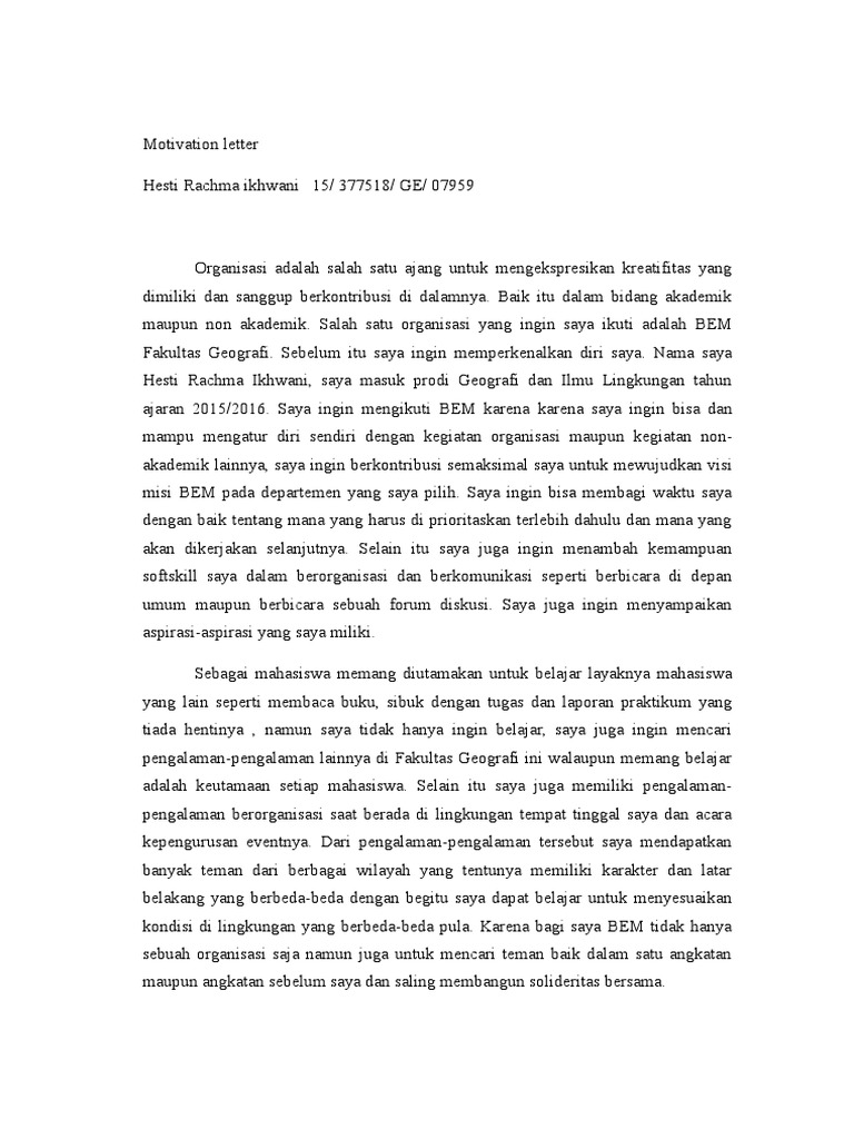 Contoh Motivation Letter Download School Work
