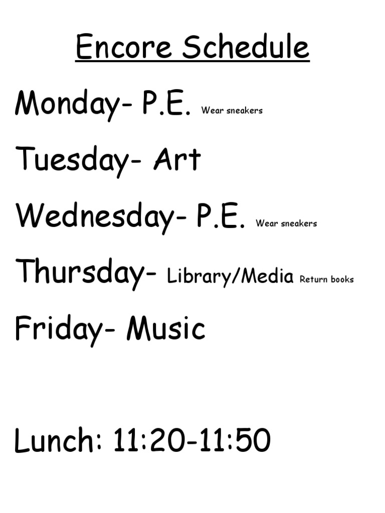 Encore Schedule PDF