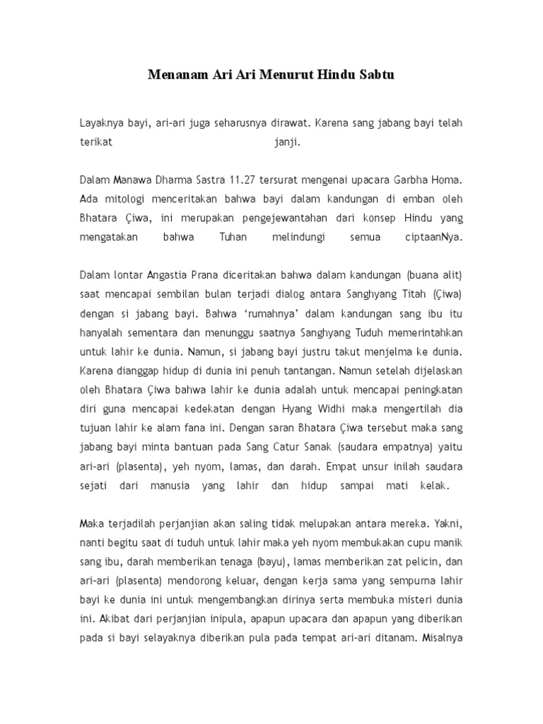 Tata Cara Menanam Ari-Ari Menurut Hindu | PDF