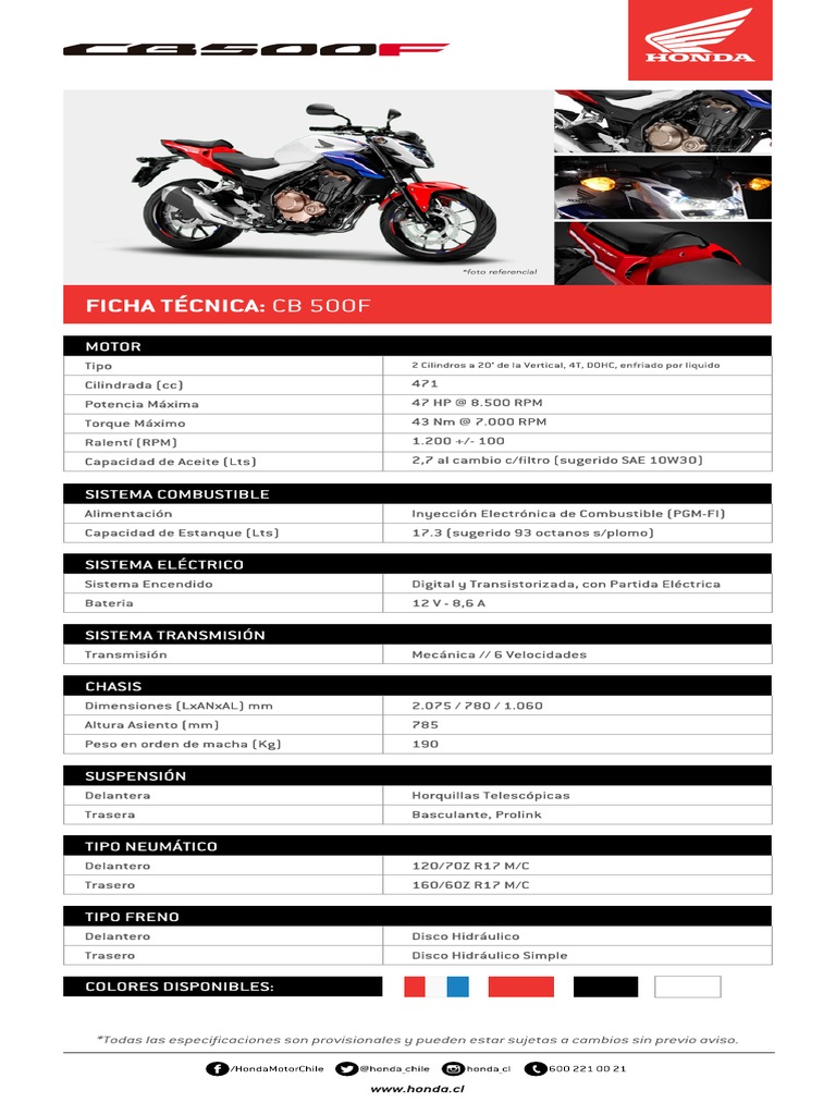 Ficha Tecnica Cb500f | PDF