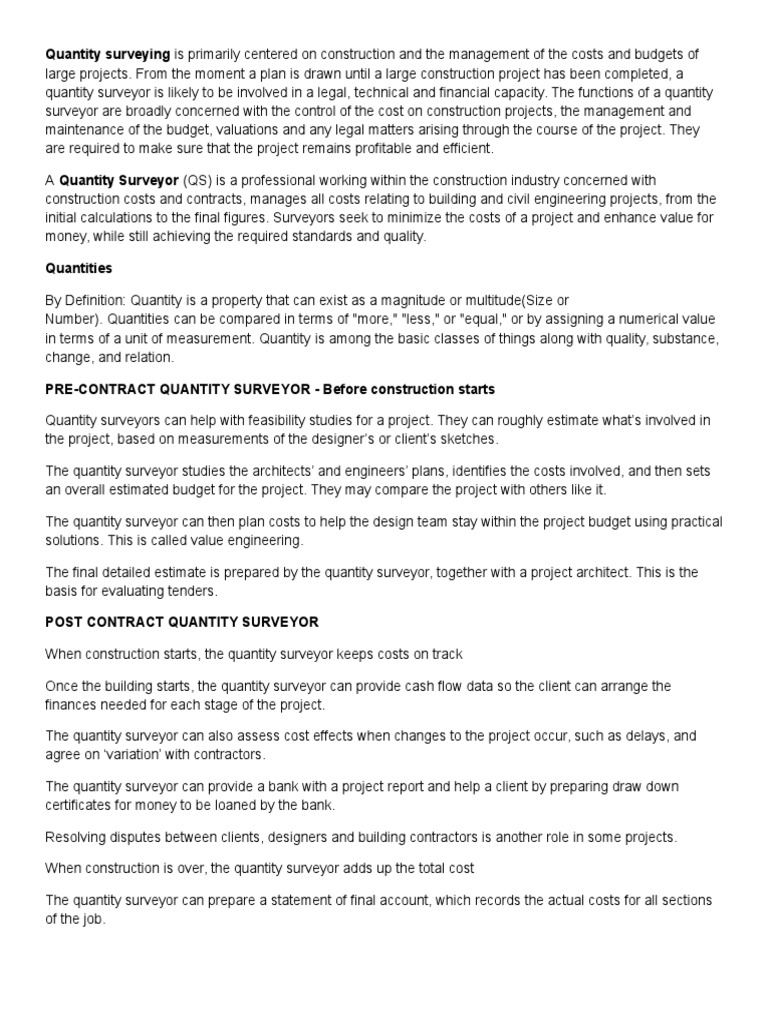 Quantity Surveying | Surveying | Quantity
