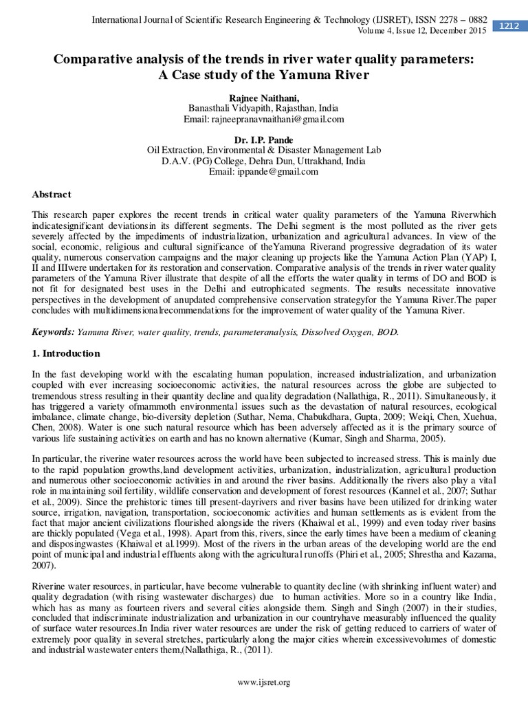 Yamuna River Water Quality Analysis | PDF | Water Resources | Wastewater
