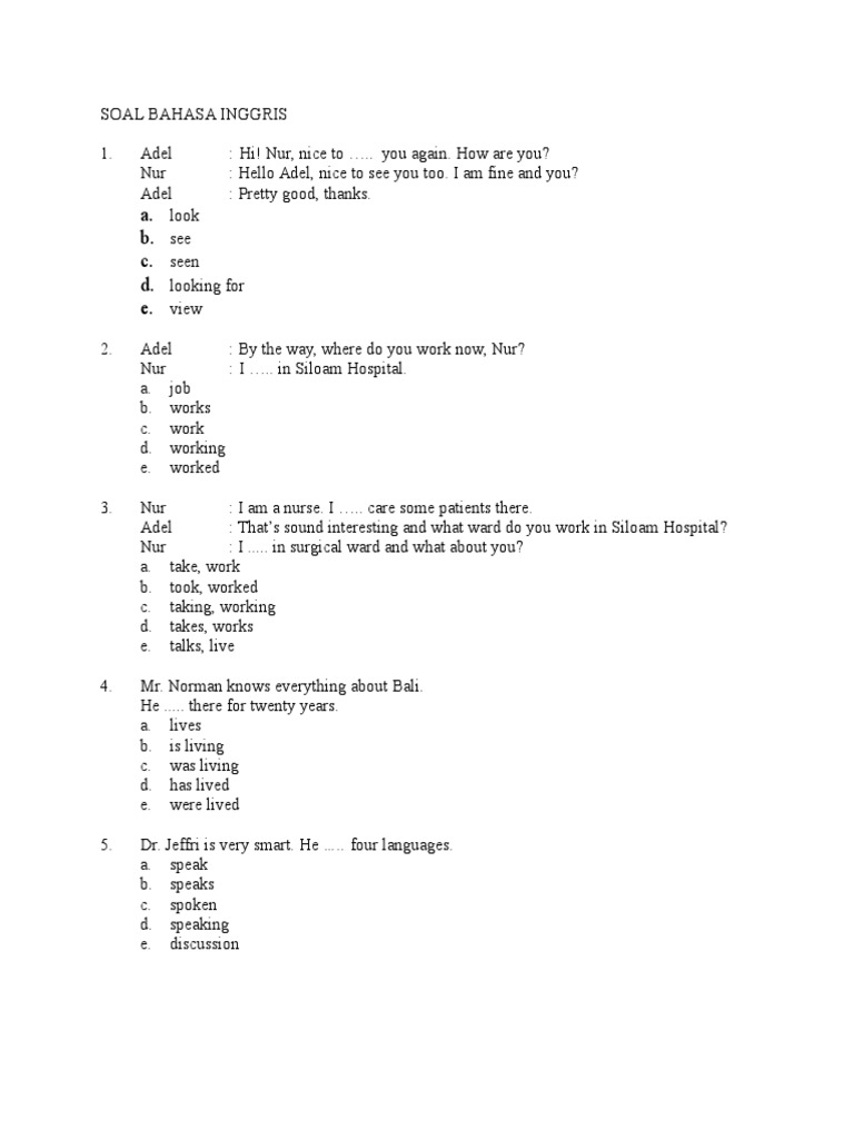 19++ Soal speaking bahasa inggris info