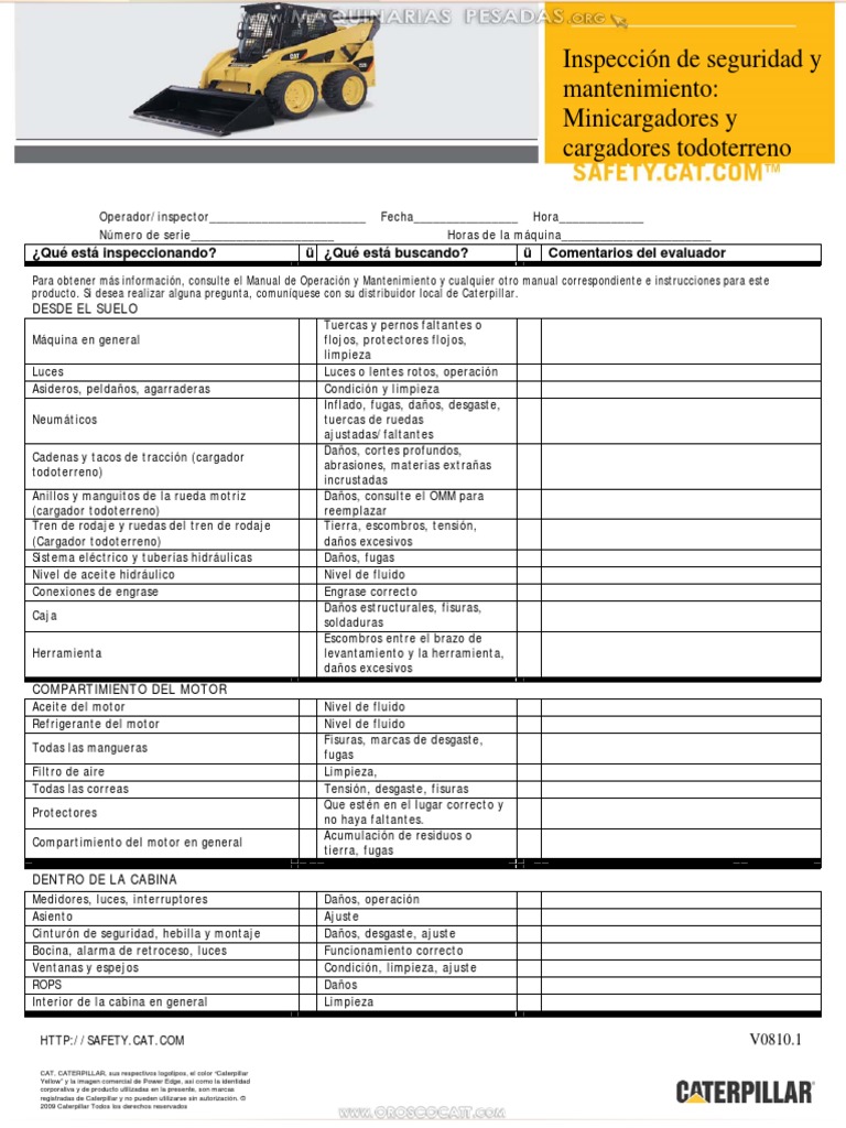 Material Inspeccion Checklist Minicargadores Todo Terreno Caterpillar