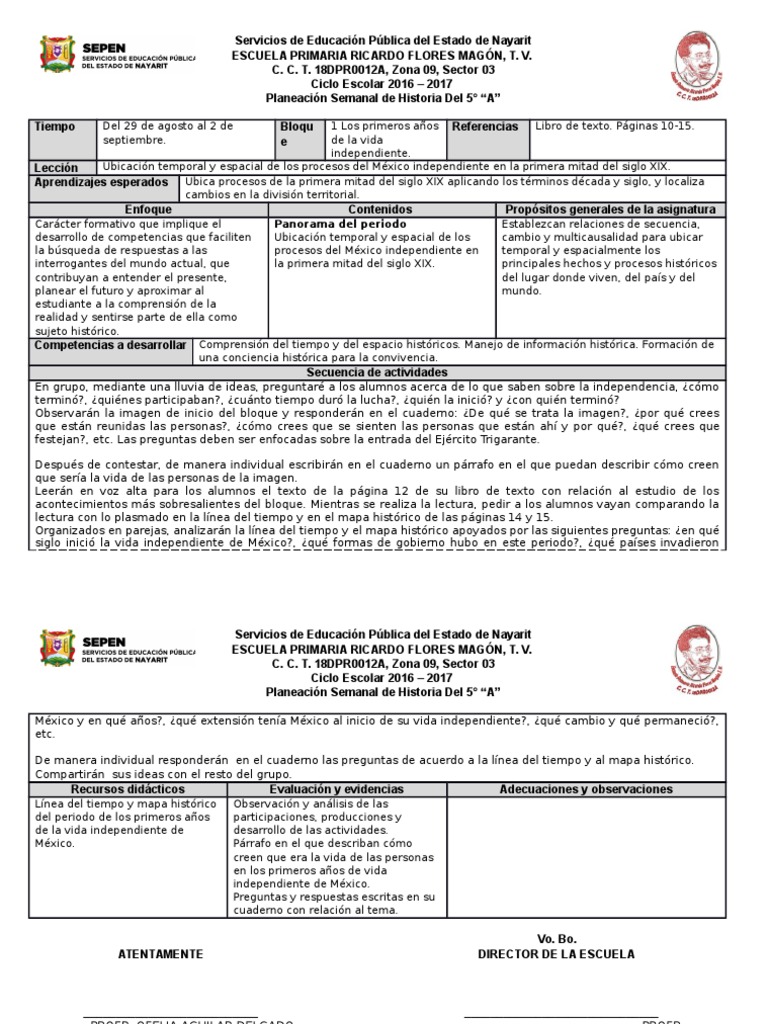Plan Historia 5 To Grado PDF Educación primaria México