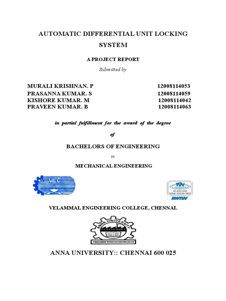 Automatic Differential Unit Locking System A Project Report PDF