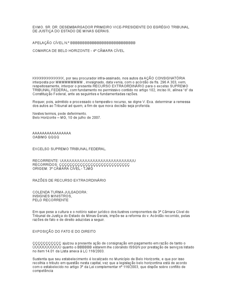 Modelo Recurso Extraordinario Impostos Constituição
