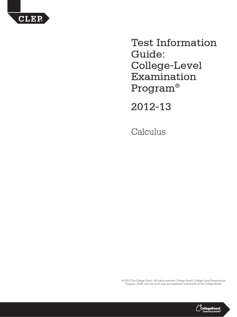 Clep Calculus Pdf Integral College Level Examination Program