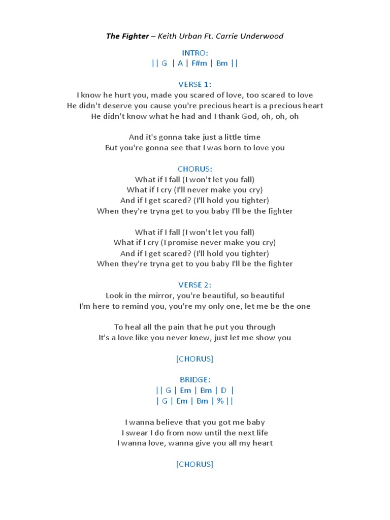Keith Urban The Fighter Chord Chart
