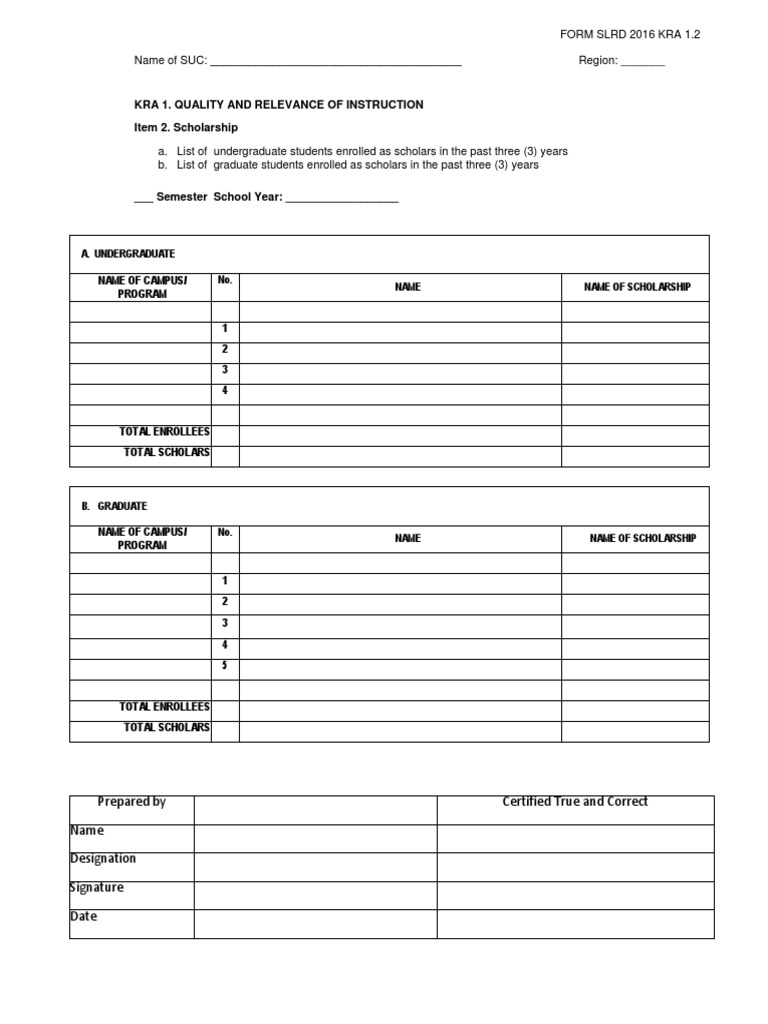 Scholarship Enrollment Data Form SLRD 2016 | PDF