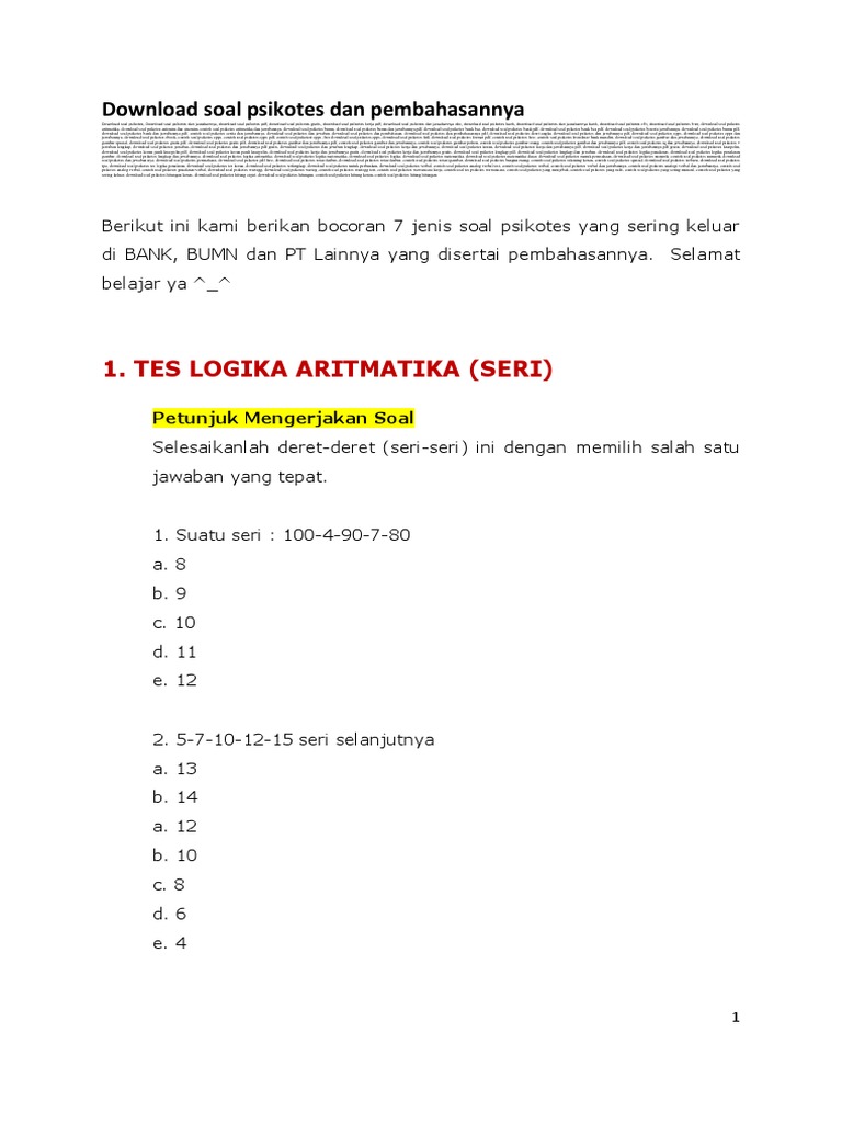 Contoh Soal Psikotes Dan Jawabannya Pdf Free Download