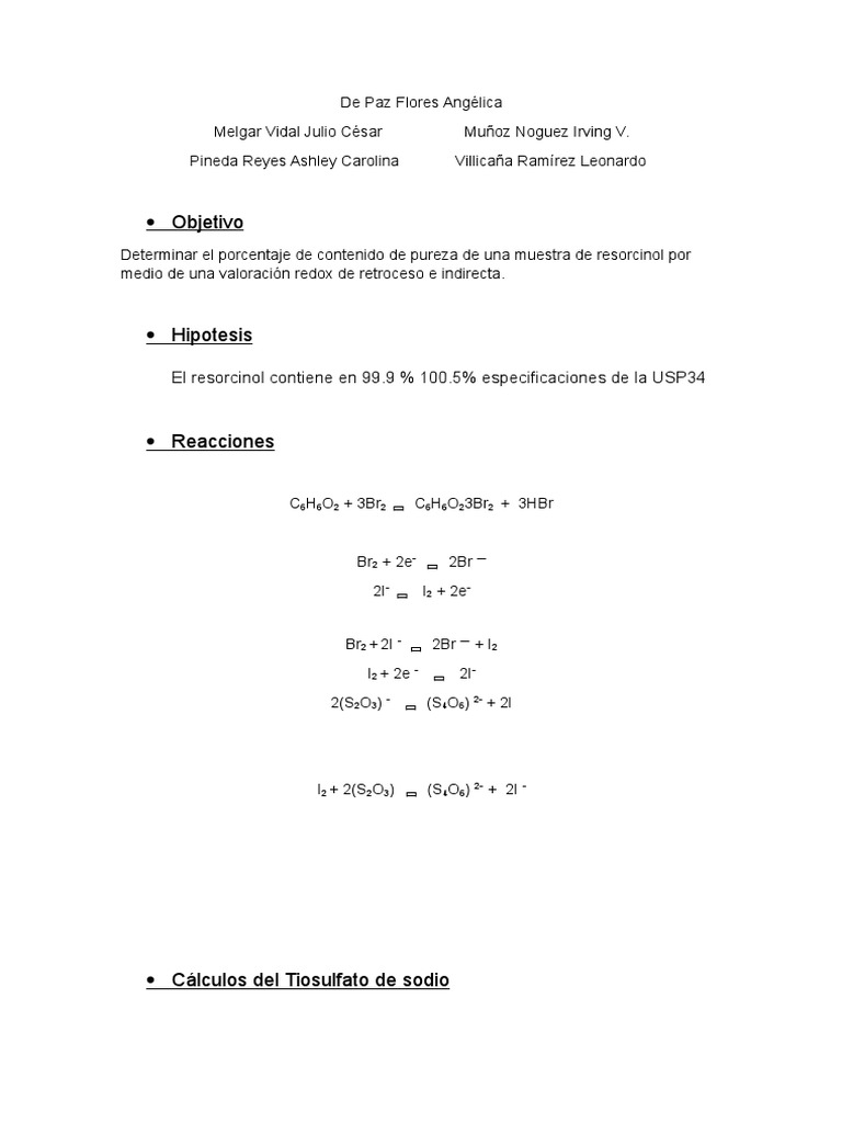 Calculo de Porciento de Pureza de Resorcinol PDF Química Ciencias