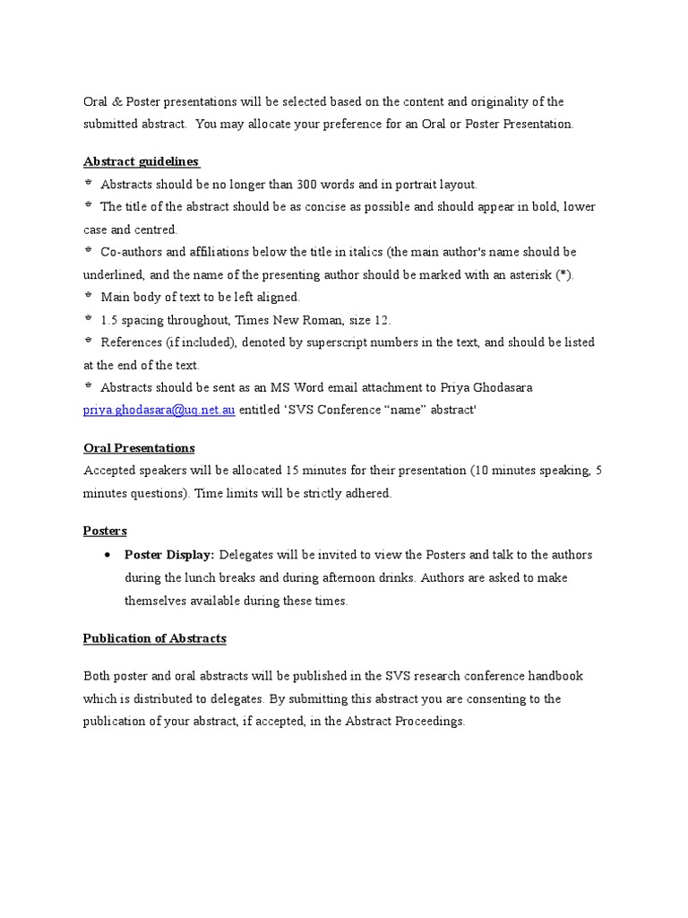 Svs Conference Abstract Guidelines