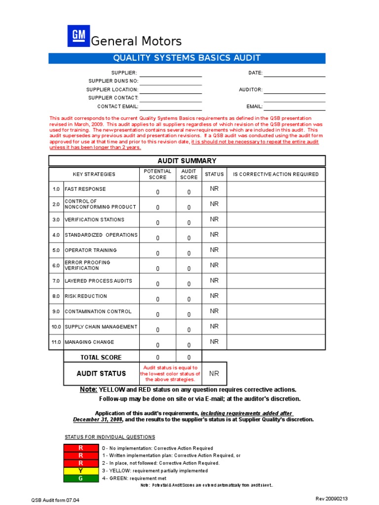 lear-75-GM Quality System Basics Audit Form | PDF | Verification And ...