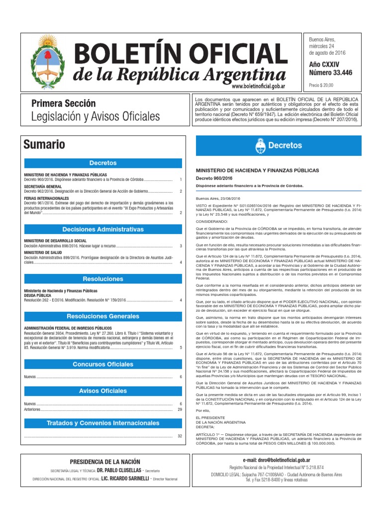 Boletín Oficial de la República Argentina, Número 33.446. 24 de agosto