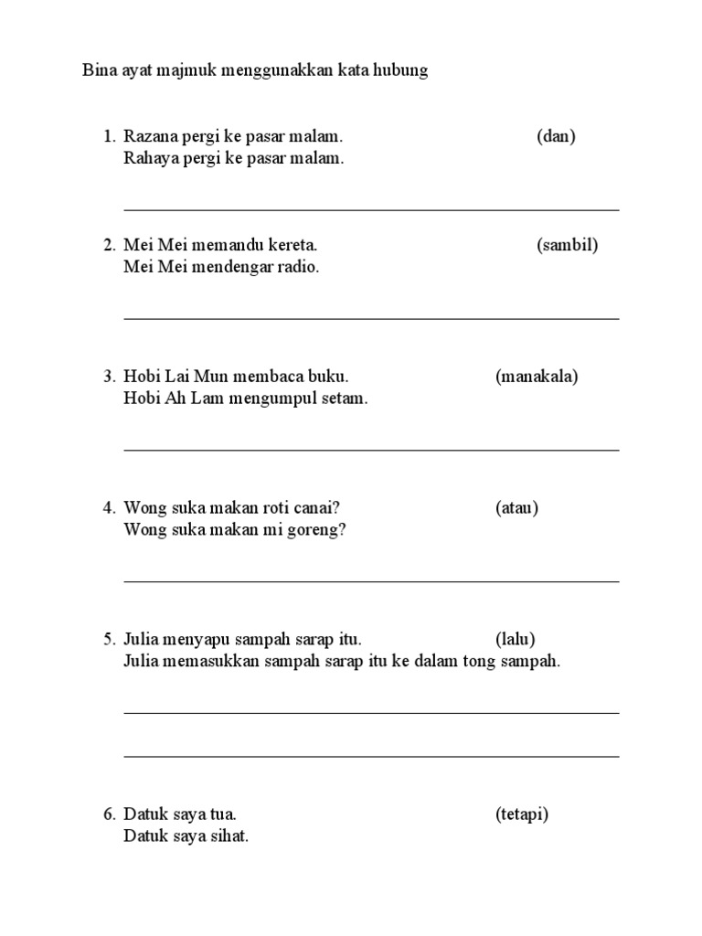 Bina Ayat Majmuk Menggunakkan Kata Hubung Pdf