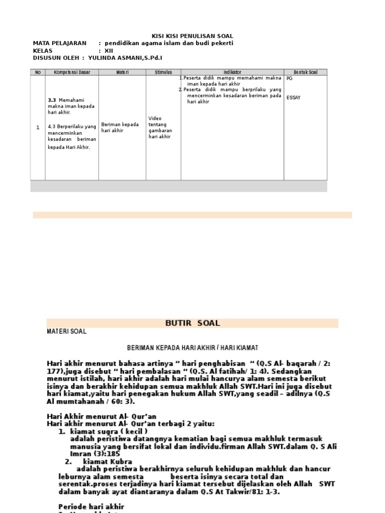 Soal Hots Pai Kls XII