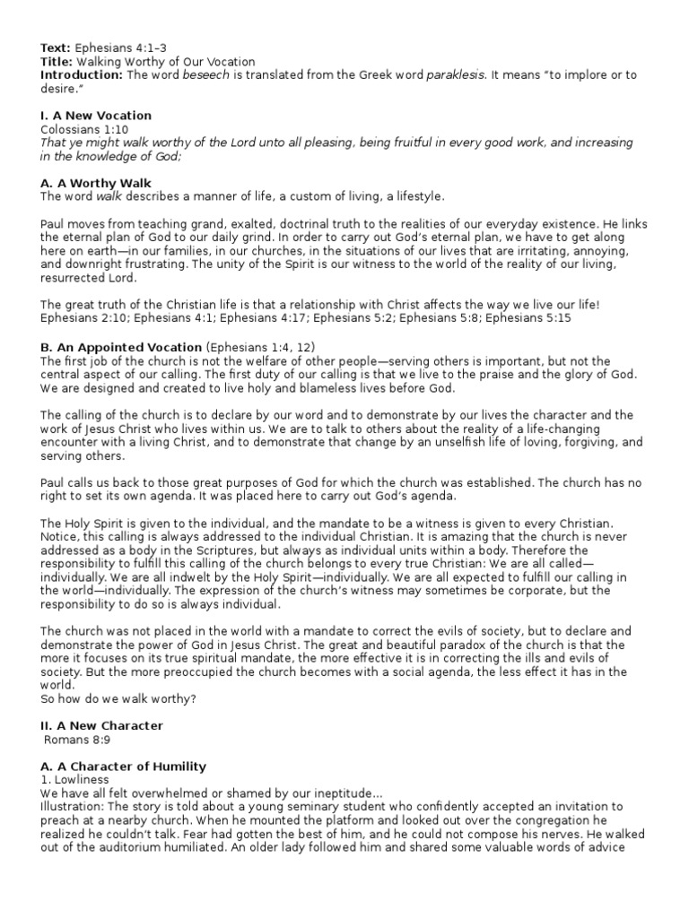 Walking Worthy of Our Calling | PDF | Epistle To The Ephesians | Paul ...