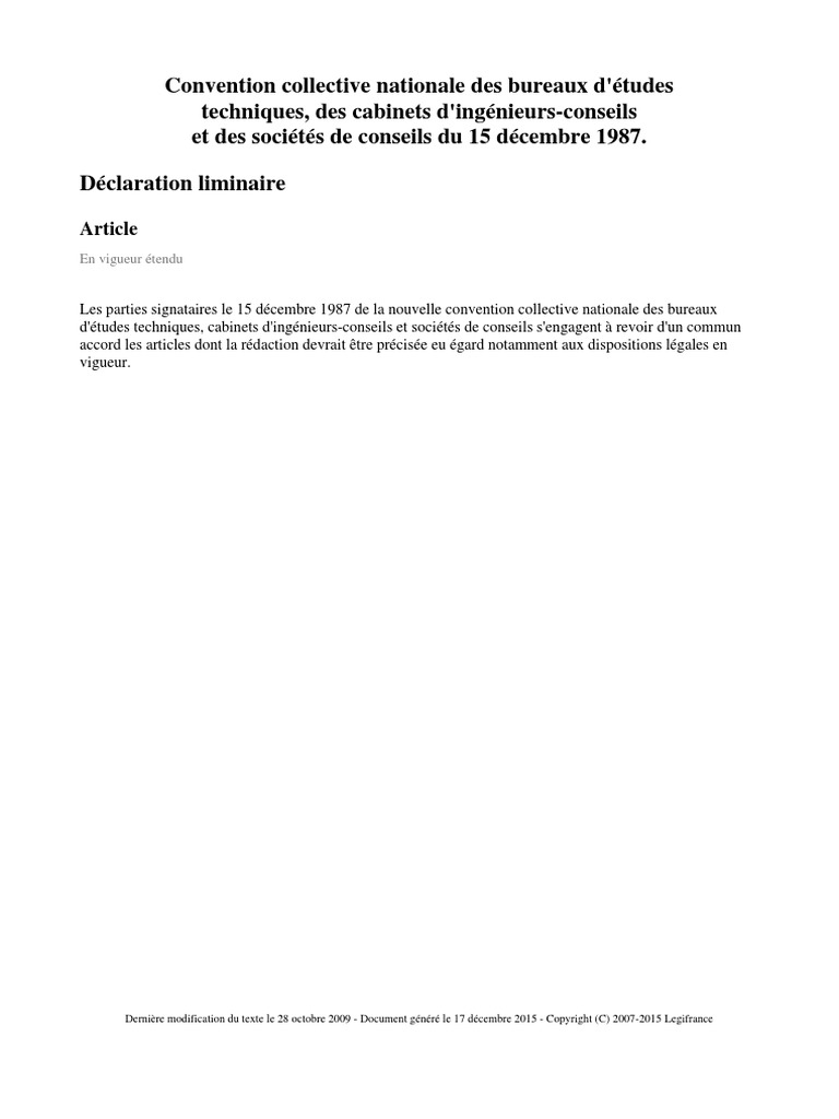 Convention Collective Des Bureaux D études Techniques Syntec