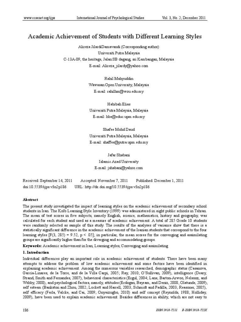 Learning Styles and Academic Success | PDF | Learning Styles | Analysis ...
