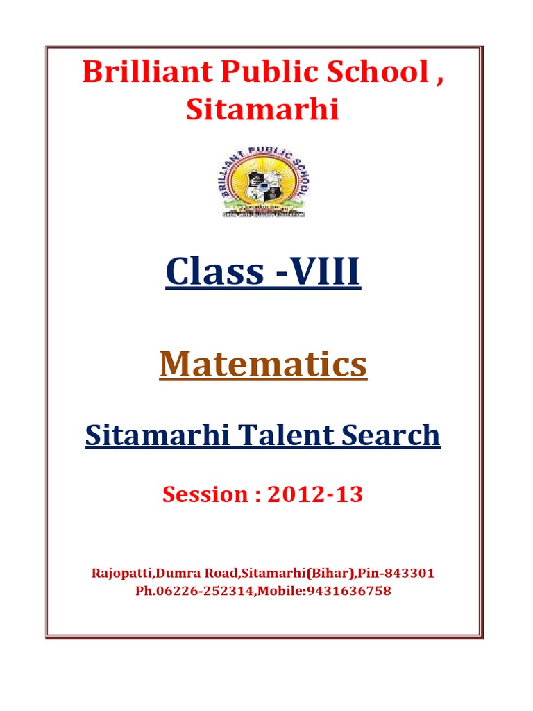 Class VIII Mathematics Talent Search | PDF | Surface Area | Circle
