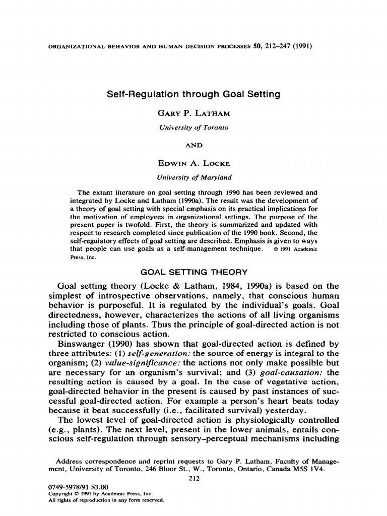 Self-Regulation Through Goal Setting | PDF | Goal Setting | Self Efficacy