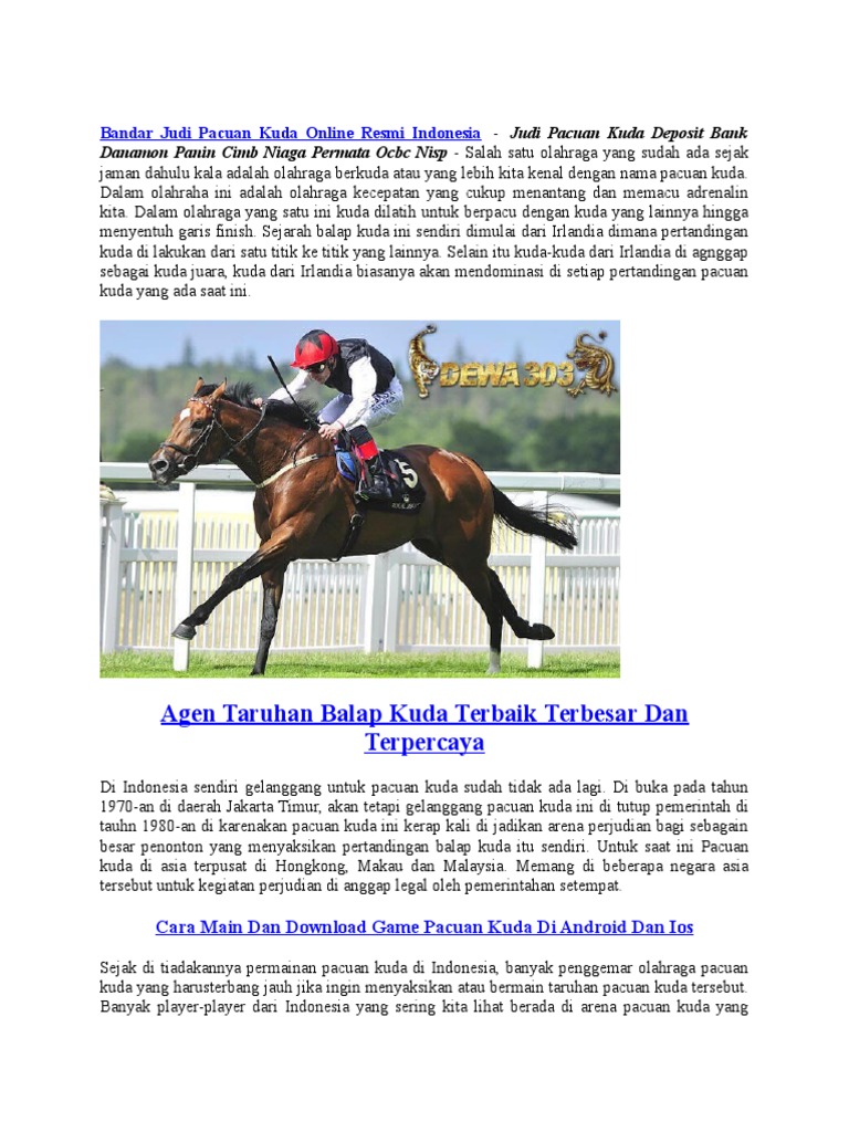 Bandar Judi Pacuan Kuda Online Resmi Indonesia