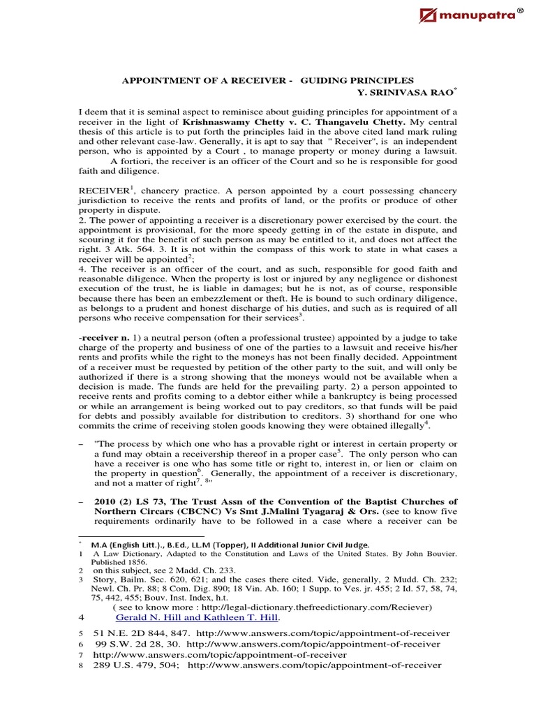 Appointment of Receiver PDF Bankruptcy Receivership