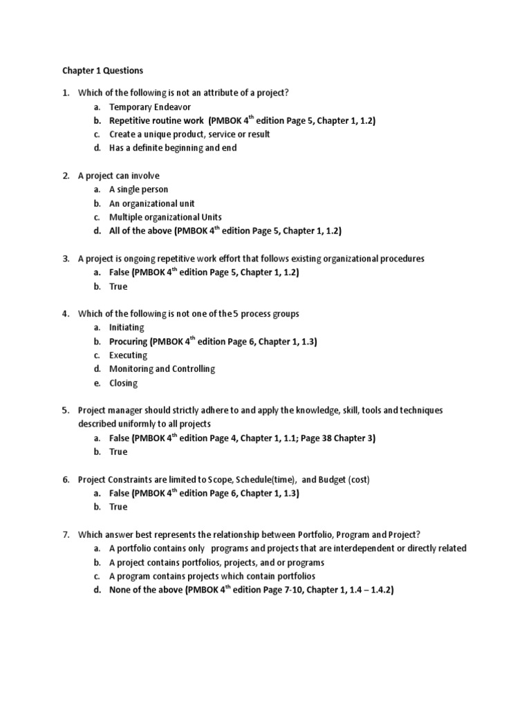 Chapter 1 PMBOK Exam Questions | PDF | Project Management | Risk